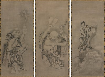 Hotei a taoista halhatatlanokkal alkotó: Kyūseki Tomonobu