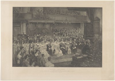 Vilmos holland királynő és Hendrik mecklenburgi herceg házasságának ünnepélyes megáldása Hágában, 1901. február 7-én (cím a tárgyon) alkotó: L. Angerer