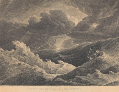 Egy 1804-ben, a Madagaszkár és a Jóreménység-fok közötti viharban készült vázlatról, amelyben a "Prince of Wales" indián hajó teljesen elveszett, 1804 körül (metszet). alkotó: L. Hastings