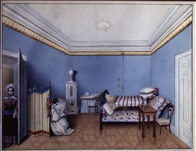 ""A hálószobában"" L. Hern akvarellje (19. század) 1835 A. Puskin Emlékmúzeum, Szentpétervár alkotó: L. Hern