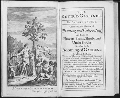 George London és Henry Wise A nyugdíjas kertész homlokzata, Van der Gucht metszet, 1706 (bw fotó) alkotó: L. Laguerre