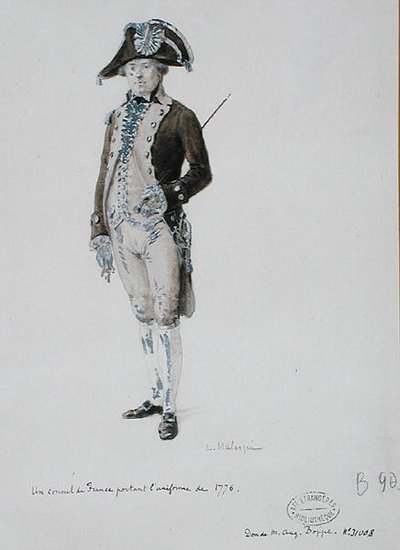 Franciaország konzulja 1776-os egyenruhában (toll és mosás, papír) alkotó: L. Malespine