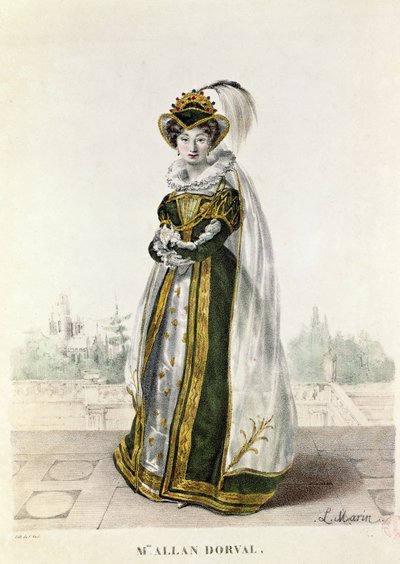 Marie Dorval (1798-1849) Victor Hugo (1802-85) Marion Delorme című művében a Theater de la Porte Saint-Martinban, F. Noel metszetében alkotó: L. Marin
