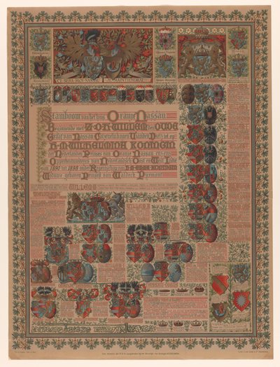 Az Orange-Nassau-ház családfája Az Oranje Nassau ház családfája Z.D.H. Willem den Oud (...) (cím a tárgyon) alkotó: L. van Leer