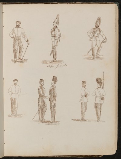 Nyolc tanulmány egyenruhás, álló katonákról, „Life Guards” felirattal alkotó: Lady Butler