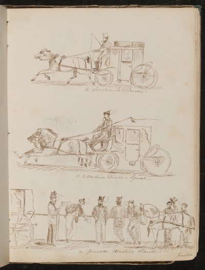 Tanulmányok "egy londoni taxisofőrről", "a Cittadine sofőrről - Genova" és "a genovai Cittadine standról", "június 26/61" alkotó: Lady Butler