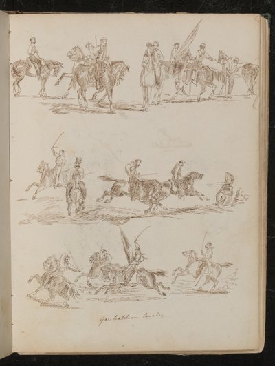 Három tanulmány lovas katonákról, „Garibaldian Cavalry” felirattal alkotó: Lady Butler