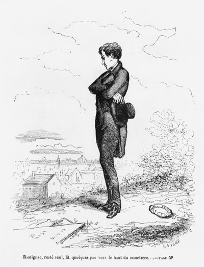 „Rastignac magára hagyva néhány lépést sétált a temető legmagasabb részéhez”, illusztráció Honore de Balzac (1799-1850) „Le Pere Goriot” című művéből. alkotó: Laisne