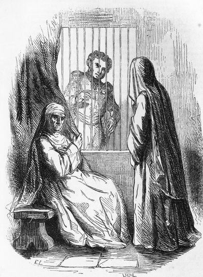 Illusztráció Langeais hercegnőhöz, Honore de Balzac (1799-1850) regénye a Human Comedy című többkötetes gyűjteményből, Laisne metszet alkotó: Laisne Laisne