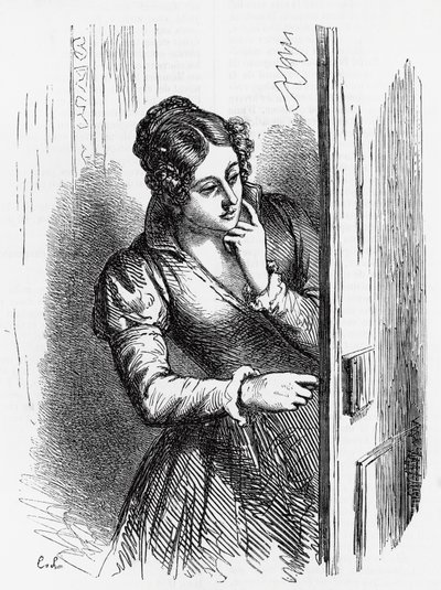 Illusztráció Cesar Birotteau felemelkedéséhez és bukásához, Honore de Balzac (1799-1850) regénye az Emberi komédia című többkötetes gyűjteményből, Laisne metszet alkotó: Laisne Laisne