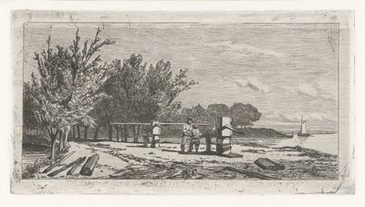 Férfi és fiú egy folyó partján alkotó: Lambertus  Hardenberg