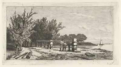 Férfi és fiú egy folyó partján alkotó: Lambertus  Hardenberg