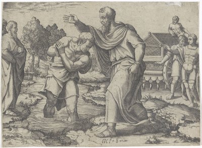 Az etióp eunuch megkeresztelkedése Fülöp által Jelenetek a Cselekedetek könyvéből (sorozat címe) alkotó: Lambertus Suavius (attributed to)