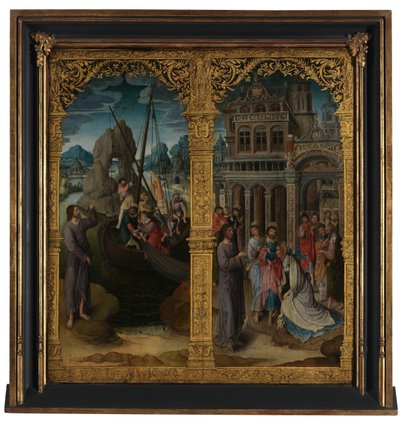 Péter elhívása és Hemorroissa gyógyulása (olaj a panelen) alkotó: Lancelot (school of) Blondeel