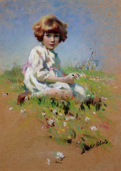 Marjorie – Százszorszépeket szedő lány (pasztell, papíron) alkotó: Lancelot Roberts