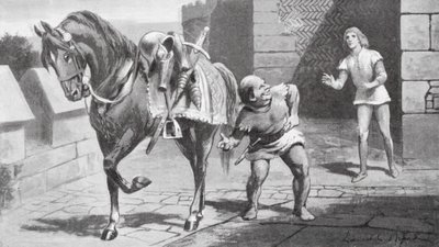 Anyja küldött Garethnek egy gyönyörű lovat és egy finom páncélt (litográfia). alkotó: Lancelot Speed