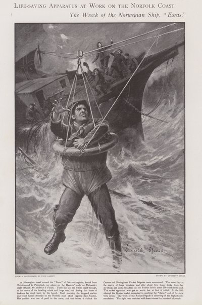 Életmentő készülék munka közben a norfolki parton (litho) alkotó: Lancelot Speed