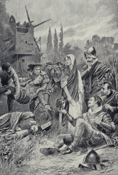 Sir Philip Sidney a zutpheni csatában (litho) alkotó: Lancelot Speed