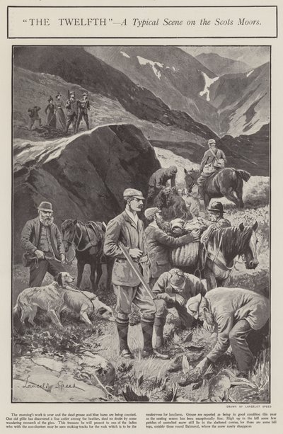 "Tizenkettedik" - tipikus jelenet a skót mórokról (litho) alkotó: Lancelot Speed