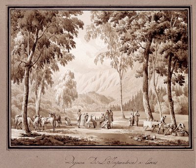 Josephine de Beauharnais impresszió reggelije Cervosban 1810-ben. Theodore Turpin De Crisse (1782-1859) rajza alkotó: Lancelot Théodore Turpin de Crissé de Crissé