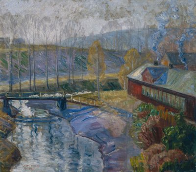 Tájkép házzal és folyóval alkotó: Lars Jorde