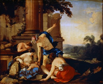 Merkúr odaadja a gyermek Bacchust a nysai nimfáknak, 1638. alkotó: Laurent de la Hyre
