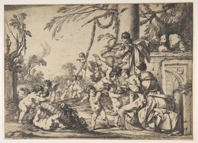 A Szűz és Krisztus Gyermeke, angyalok szolgálják, 1640. alkotó: Laurent de la Hyre