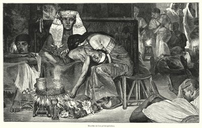 Az elsőszülött halála: Egyiptom tíz csapása közül az utolsó (litho) alkotó: Lawrence (after) Alma Tadema