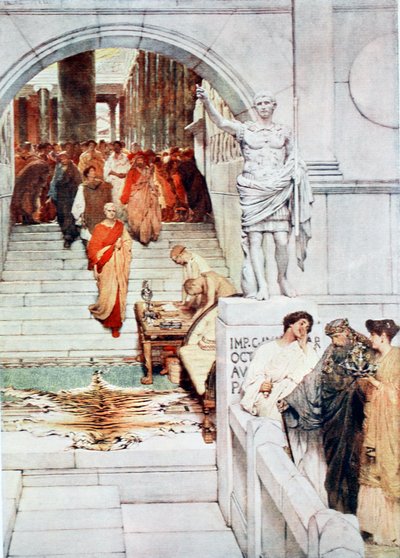 Agrippa látogatása Augustusnál, illusztráció a Hutchinson-féle nemzetek története című könyvéből, 1915 alkotó: Lawrence Alma Tadema