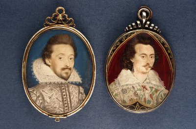 Balra: Lawrence Hilliard fiatalember portréja, 1620 körül. Jobbra: Nicholas Hilliard (1547-1619), 1585 körül. alkotó: Lawrence Hilliard