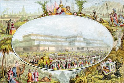 Viktória királynő érkezik a Nagy Kiállítás megnyitására a londoni Crystal Palace-ban, 1851 alkotó: Le Blond