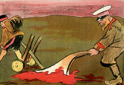 A civilizáció eke – Orosz katonák szántják a véres csatamezőket. 1904 (litó) alkotó: Leal de Camara