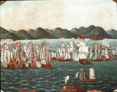 Angol hajók a Rio de Janeiro-i öbölben (Festészet, XVIII. század vége) alkotó: Leandro Joachim