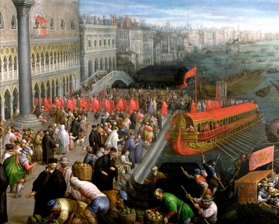 „A Riva Degli Schiavoni Velencében”, részletek, kereskedelmi tevékenység és ruházat Velencében alkotó: Leandro da Ponte Bassano
