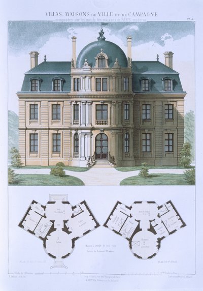 Tervezés a „Párizsi modern házakon alapuló városi és vidéki házakból”, 1864 körül alkotó: Leblanc