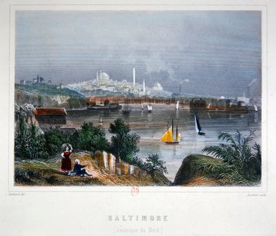 Kilátás Baltimore-ra (színes acélmetszet) alkotó: Lechard Lechard