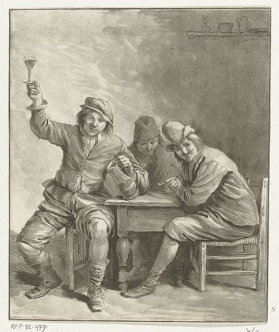 Három férfi dohányzik és iszik az asztalnál alkotó: Leendert Brasser (signed by artist)