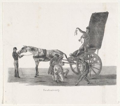 Sjees siklóval, 1835 Csepp (cím a tárgyon) Az egyéni előadások, amelyeket az emelkedők tartott H.H. A Leidsche Hoogeschool diákjai 1835. február 9-én, lezárva (a sorozat címe az objektumon) alkotó: Leendert Springer (I)