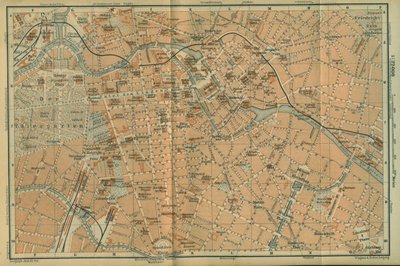 Berlin központ térképe, Baedeker északkeleti németországi útikalauzából, 1892 alkotó: Leipzig Wagner and Debes