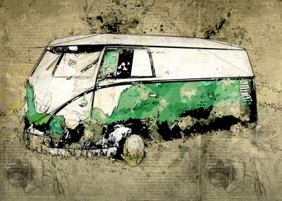 Művészi zöld busz alkotó: Lembayung senja studio [Vintage Poster]