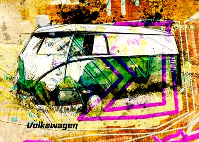 Színes grunge busz alkotó: Lembayung senja studio [Vintage Poster]