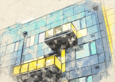 Modern épület vázlat alkotó: Lembayung senja studio [Vintage Poster]