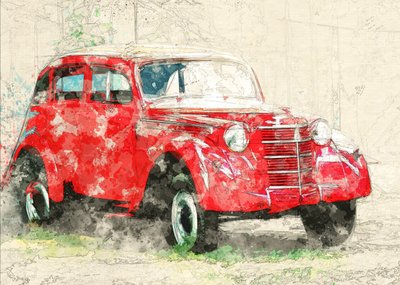 Rózsaszín régi autó alkotó: Lembayung senja studio [Vintage Poster]