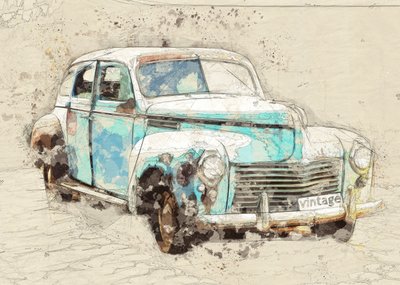 Rusztikus kék veterán autó alkotó: Lembayung senja studio [Vintage Poster]