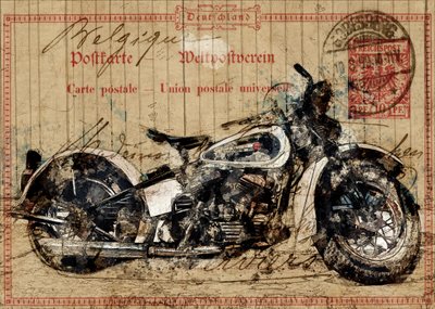 Régi motorkerékpáros képeslap alkotó: Lembayung senja studio [Vintage Poster]