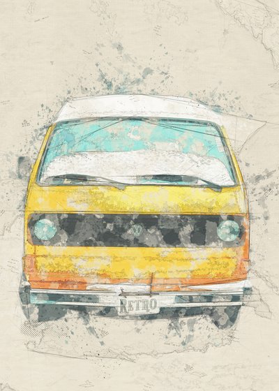 Sárga retro kempingbusz alkotó: Lembayung senja studio [Vintage Poster]