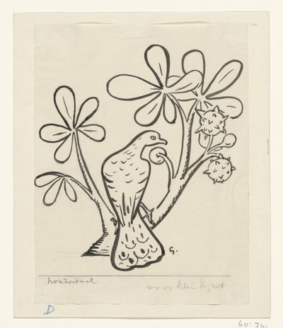 Galamb egy gesztenyefa ágán alkotó: Leo Gestel (signed by artist)