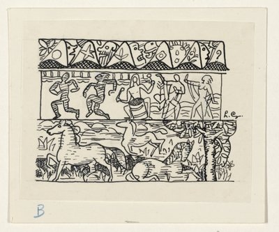 Lovak, táncoló emberek és maszkok alkotó: Leo Gestel (signed by artist)