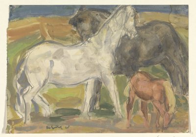 Két ló és egy csikó egy tájban alkotó: Leo Gestel (signed by artist)