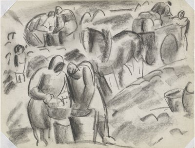 Burgonyabetakarítók a földön lóval és kocsival Cím nélkül alkotó: Leo Gestel